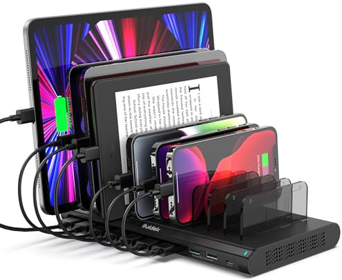 SUIDEK Estación De Carga Múltiple De 120 W para Múltiples Dispositivos, Estación De Carga De Dispositivos De 10 Puertos con Puertos Tipo C Y QC3.0 Y Divisores Ajustables Compatibles con Múltiples