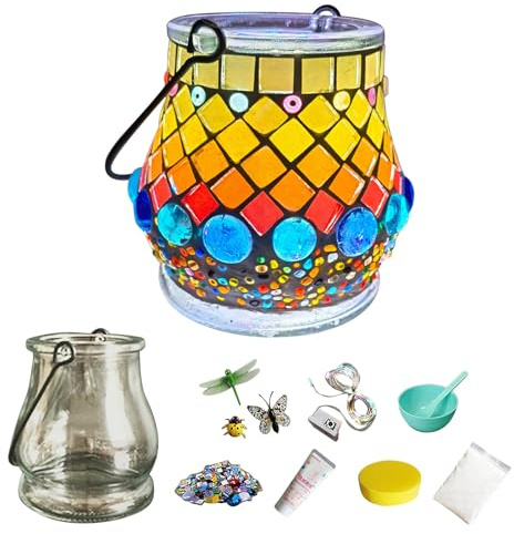 Make Your Own Mosaic Night Light Kit, Mosaic Lamp Craft Kit for Kids and Adults, Fairy Jar Night Light Kit DIY Stained Glass Set, Crafts for Adults Kids, Valentines Day Gifts for Kids Adults /17 ( Col