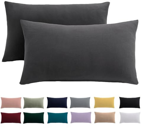 Kissenbezug 40x60 2er Set - Kopfkissenbezug 40 x 60 cm Anthrazit Für Kissen 100% Mikrofaser Kissenhülle Bügelfrei & Knitterfrei mit Reißverschluss
