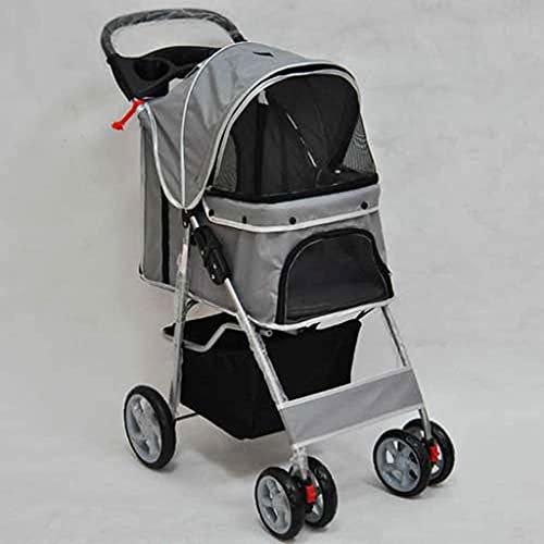Haustier-Buggy, Hundebuggys für kleine Hunde, Haustier-Buggy mit 4 Rädern, schick, zusammenklappbar, wasserdicht, tragbar, Reise-Katzen-/Hundebuggy mit Getränkehalter (grün) (grau)
