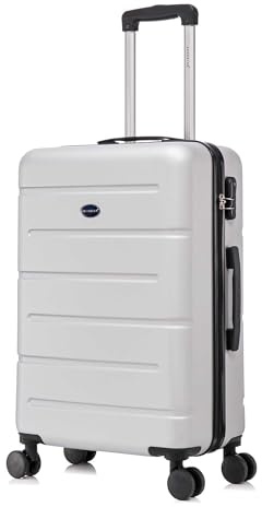 Aerostar 24 Medium Suitcase Super Lightweight 4 Wheel Dual Spinner with Integrated Combination Lock, ABS Hard Shell Check in Luggage for 15 to 20kg (Silver, 75 Litre)
