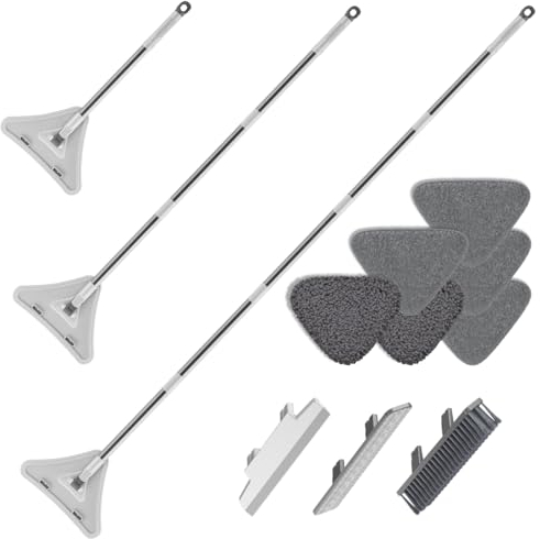 Mopa para Limpiar Azulejos y Paredes Mopa Triangular Giratoria 360 Mango Largo Fregona Mopa Triangular Mopa de Limpieza Suelos Almohadillas de Chenilla y Microfibra Absorbente Paredes Ventanas Suelos