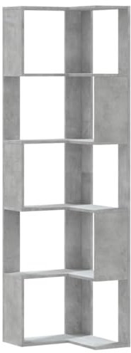 VidaXL Libreria Angolare 5 Ripiani Grigio Cemento, 50x50x179 cm, Legno, libreria ad angolo, mobile porta libri