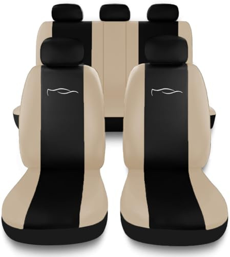 Susy Shop Set Coprisedili Per Auto Universali Con Schienale Posteriore Con 2 Zip, Fodere Auto Airbag Compatibili (Nero/Beige)