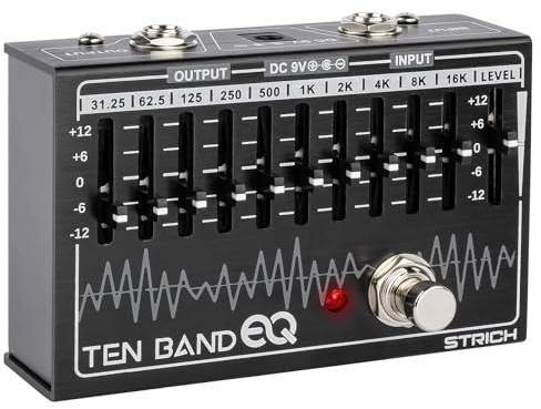 STRICH EQ Pedal für E-Gitarre, 10-Band Equalizer Effektpedal, Equalizer für Gitarre und Bass, 10 Frequenzbänder (31,25 Hz–16 kHz) mit ±12 dB Verstärkung/Absenkung pro Band, TEN BAND EQ