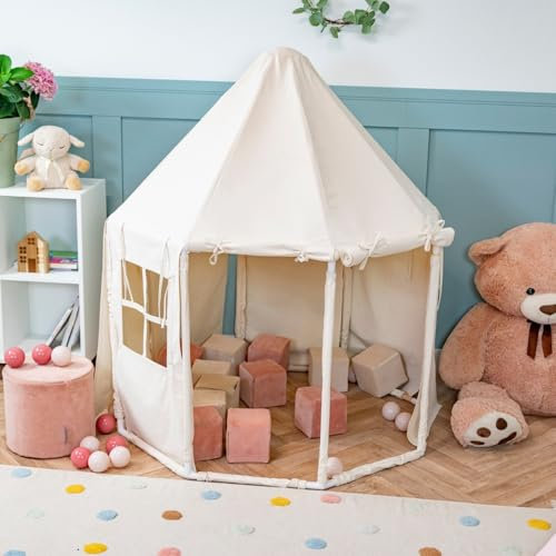 KiddyMoon Casa De Juegos para Niños SIN Bolas Tienda Plegable En Forma De Pabellón Espacio De Juego Fabricada En Algodón Transpirable Interiores Y Exteriores