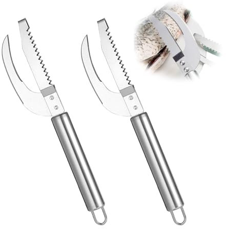 DAAIZIII 3-in-1 Fischmesser, Fischentschupper, Fischschuppenmesser - 2 Stück, Silber, Edelstahl, Geschmiedet, Spülmaschinenfest, Fischausbeiner, Fischschuppenentferner