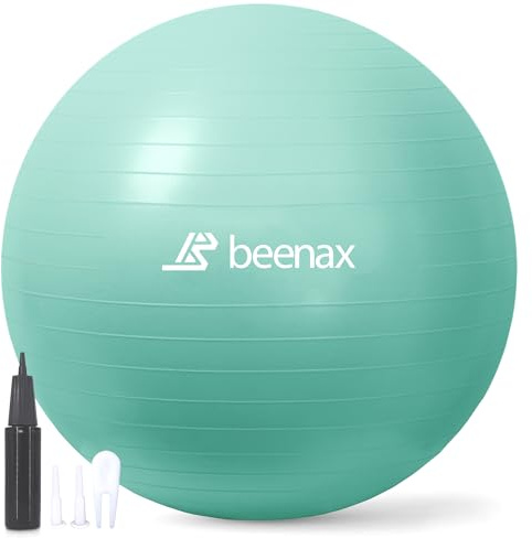 Beenax Thick Strong Exercise Pregnancy Ball 55cm 65cm 75cm, Anti-Burst Gym Swiss Ball with Pump Included for Yoga, Fitness, Labour, Pilates, Stability, Balance