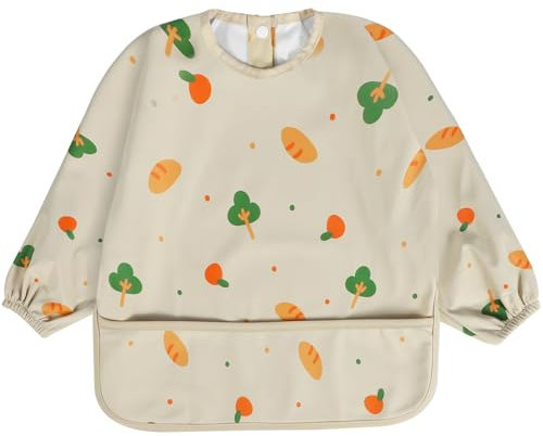 URMYWO Lätzchen mit Ärmeln Baby Mess Proof - Maschine Waschbar & Wasserdicht 6-24 Monate für Baby Led Weaning, Lätzchen zum Stillen, für Babys (Brotfrucht)