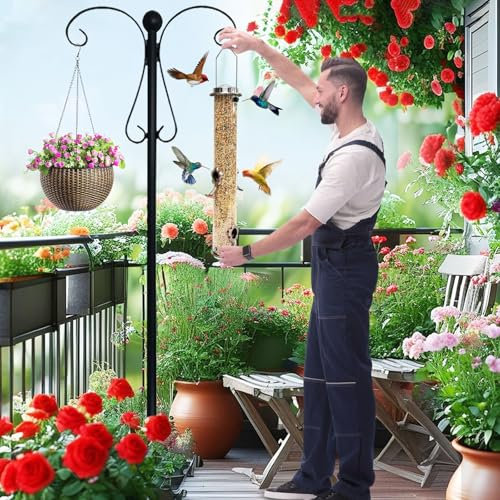 Polegas Bird Feeders Hanging Station, 193cm Metal Birds Feeding Station,Shepherds Crook Garden Hooks for Attracting Wild Birds and Planter Hanger