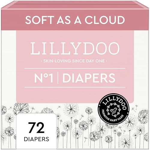 LILLYDOO Baby Diapers, Size 1 (4+ lbs), 72 Count, Hypoallergenic & TCF