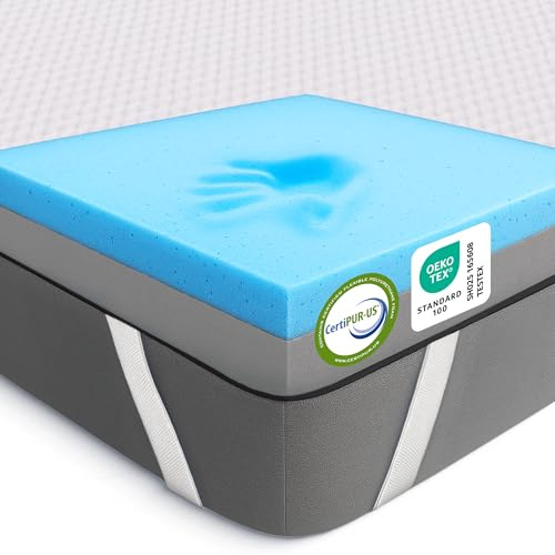 MKS Topper in gel 2 in 1 – Topper in schiuma gel 100 x 200 cm con sistema H3 e H4, 6 strati, scarico della pressione, lati in rete e elastici – ideale per dormienti laterali, schiena e addominali