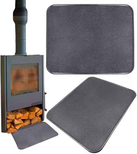 BAUSTER® Kaminbodenplatte aus Metall – Hitzeschutz für Kamin & Ofen – Pulverbeschichtet – Schwarz, Graphit oder Kupfer – 80x49 / 50x60 / 60x80 cm – Funkenschutzplatte (Graphit, 80x60cm)