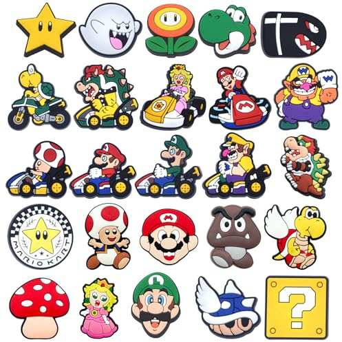 Driflo 25pcs, Mario Croc Charms, Mario Shoe Charms Decorations, Anime Croc C-harms, Cartoon DIY Shoe Accessories, Cartoon PVC, for Men Women Party Birthday Gifts