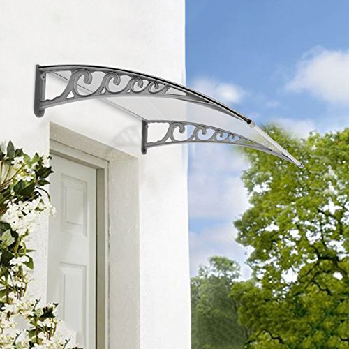 Vordach für Haustür Pultbogenvordach Transparent Polycarbonat Pultvordach Überdachung 5 mm, PP Halterung, Tür überdachung für Draußen Sonnenschutz Regenschutz (Grauweiß, 60,5x100cm)