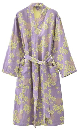 CRETUAO Bata de Gasa de algodón para Mujer, Bata de baño Tipo Kimono japonés, Pijama Jacquard Moda,camisón,Yukata vaporizadora,Traje Sauna,Ropa Dormir,Púrpura,XXL