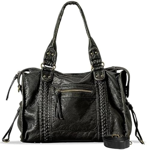 RuiDay Sac à Main Femme Vintage, Sac a Main pour Les Cours, Grand City Bag Tendance Cuir PU, Sacs Fourre Tout Bandoulière Ajustable, pour Ecole Travail Voyage