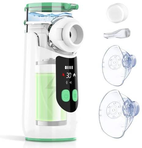 Mesh Nebuliser for Adults Kids Children Baby, Rechargeable USB C Nebuliser Inhaler with Digital DisplayTiming Self-Cleaning, Quiet Portable Nebuliser Machine with 2 Masks and Mouthpiece for Home Use