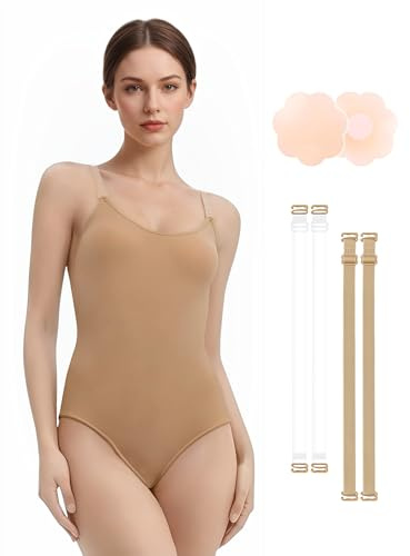 DANSHOW Women and Girls Nude Leotard with Clear Adjustable Straps(YSD8A14)