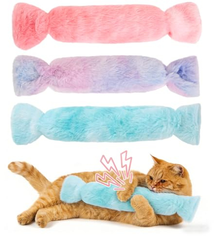PATTEPOINT Cat Kicker Toy 3Pcs, Candy Shape Catnip Toys for Cats, Catnip Toys with Crinkle Paper. Indoor Kitten Toy Kicker Pillows.