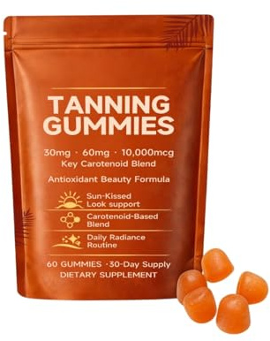 Solbränna gummier snabb solfri solbränna, dambronzer astaxantin, betakaroten och lykopen, hudglans och återfuktning för naturlig lyster,