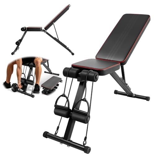 Adjustable 440LBS Weight Workout Bench with Leg Extension, 98% Pre-Assembled, Foldable Gym Bench with 7 Positions Incline Decline Flat, Wider Seat