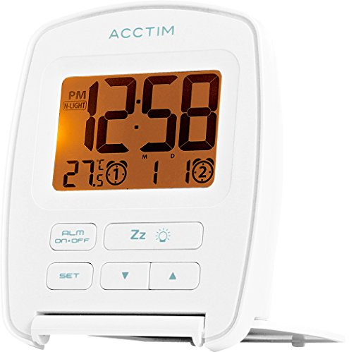 Acctim 15512 Erebus Nightglow LCD Travel Alarm Clock in White