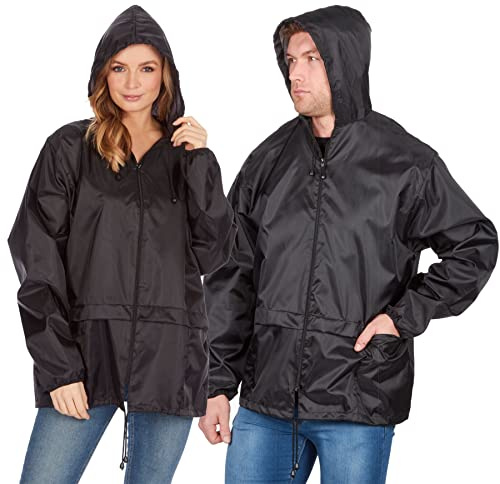 Style It Up Unisex Mens Ladies Water Resistant Plain Raincoat Kagools Jacket Hooded Cagoule (Black, 4XL)