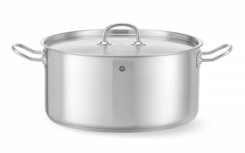 HENDI Marmite, basse, couvercle avec trous de vapeur, pot de cuisson, casserole, braisière, faitout, convient à toutes les sources de chaleur, lavable au lave-vaisselle, 12L, ø320x(H)150mm, inox