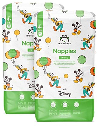Marchio Amazon - Mama Bear Disney Pannolini ultra-asciutti, Taglia 4+ (9-15 kg), Bianco, 160 Unità, 2 Confezioni da 80, PACCO MENSILE