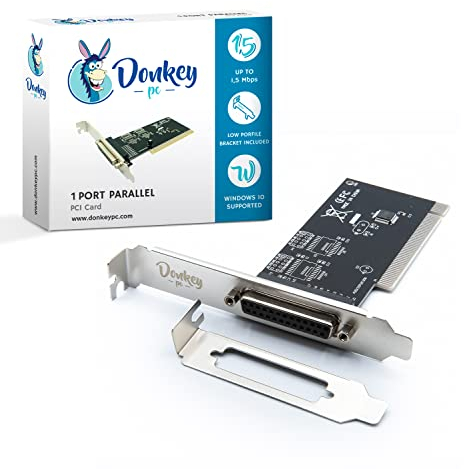 DONKEY PC - PCI Card 1 Parallel-Port Multi-Mode IEEE 1284 (SPP, PS2, EPP, ECP). Bis zu 1,5 Mbit/s. Kompatibel mit Linux und Windows. Low Peril Bracket inklusive.