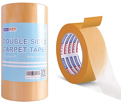 ADHES Double Side Carpet Tape Rug Tape for Carpet Wood Floor Adhesive Rug Gripper Residue-Free Multipurpose Non Slip Tape,5cm X 9.4m,4rolls,Brown