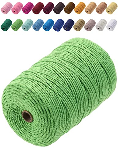GOHOF Macrame Cord 3mm x 200m Premium Cotton Macrame Rope, 4 Strand Twisted Soft Cotton Cord, One of The Most Perfect Materials for Macrame Art, Cotton String Without Chemicals (light Green)