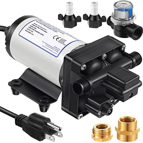 Dreyoo Water Pressure Booster Pump 110v 5.5 GPM 70 PSI Self Priming Industrial Water Pump with Power Plug Pipe Fittings Brass Connector Strainer Filter for RV/Caravan/Marine/Home/Garden,1 Set (Black)
