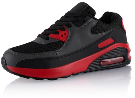 Fusskleidung® Damen Herren Sportschuhe Dämpfung Sneaker leichte Laufschuhe Rot Grau Schwarz EU 38