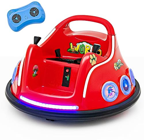 COSTWAY 12V Coche de Parachoques Eléctrico para Niños con Rotación de 360°, Auto de Chonques con Control Remoto, Luces, Música Incorporada para Niños de 37 a 96 Meses (Rojo)
