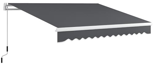 Outsunny 13' x 8' Retractable Awning, Patio Awnings, Sunshade Shelter w/Manual Crank Handle, UV & Water-Resistant Fabric and Aluminum Frame for Deck, Balcony, Yard, Dark Gray