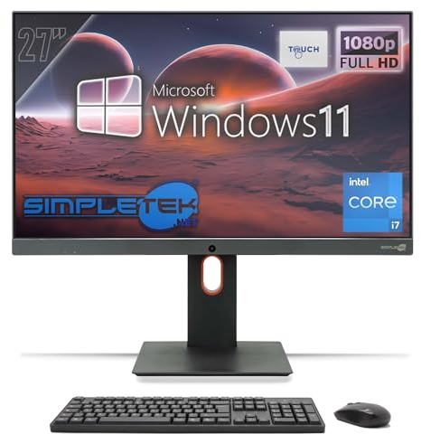 SIMPLETEK - All in One Computer Touch 27 FHD Core i7 3.8GHz | Windows 11 Pro 8GB RAM - SSD 240GB | Touchscreen PC Aio Webcam integrata