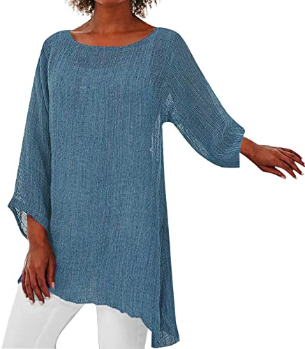 Uwdiohq Camicia Notte Pile Camicetta Ampia da Donna a Maniche Lunghe con Orlo Irregolare in Lino, Taglie Forti, Top a Tunica da Donna Biancheria Bluse Eleganti Particolari