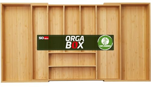 Orga-box UNIVERSAL Cubertero de bambú ajustable para anchura de armario 700-900 mm hasta 9 compartimentos para profundidad de cajón 473 mm