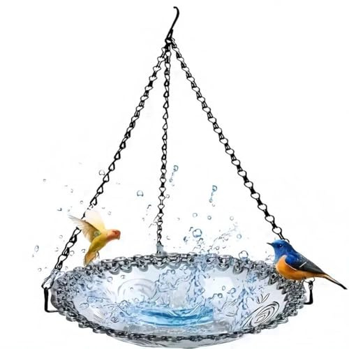 Begchy Lot de 2 mangeoires pour oiseaux à suspendre en plein air Décoration de jardin Bain d'oiseaux Plateau Abreuvoir d' Distributeur de nourriture pour animaux de compagnie, C