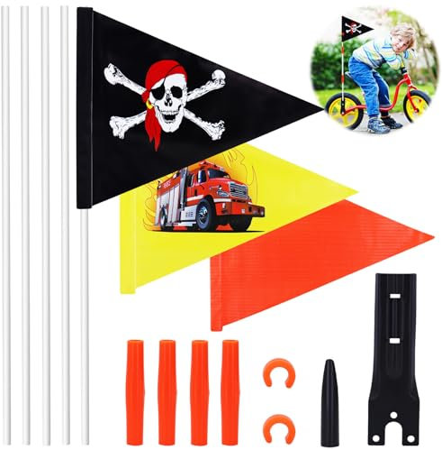 Fahrradwimpel für Kinder, 16 Stück Wimpel Fahrrad Kinder, Wimpel Fahrradanhänger, Kinder Sicherheitswimpel Wimpelstange mit Befestigungswinkel Fahrradwimpel für Anhänger, Roller oder Go-Kartsberstab