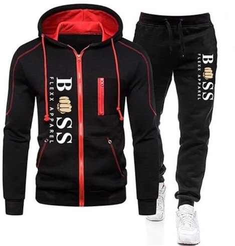 RUMAOZIA Tracksuit Set Men Regular Fit Sports Suit 2-Piece Jogging Suit Hip Hop Streetwear Teenager Sportswear Winter Padded Tracksuit with Hoodie and Jogging Pants Sports Suit, black, M