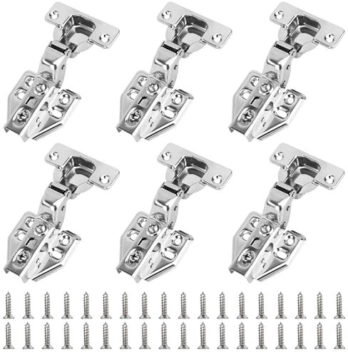 6 Stück Innenanschlag Schrankscharniere, Öffnungswinkel 110° mit Hydraulisch Feder Topfscharnier Dämpfung Scharniere für Küchenschrank Kleiderschrank, Topf-Bohrabstand 35mm