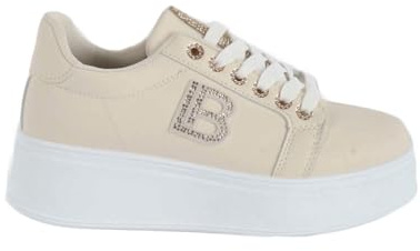 Laura Biagiotti Sneaker Casual da Donna con Strass Color Beige 8931 (Beige, Sistema Taglie Calzature EU, Adulto, Numero, Media, 41)