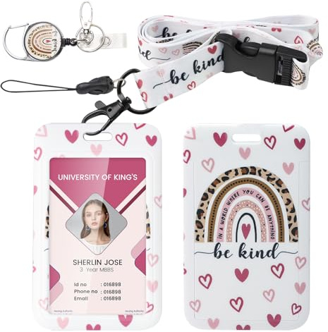 ID-kortfodral med klämma, ID-hållare, infällbar etiketthållare, kortficka med band, rosa nyckelband för ID-kort, kreditkort, närhetsnyckelkort, körkort