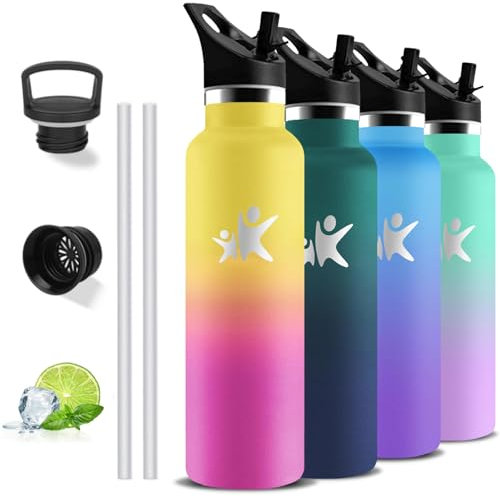 Gourde Isotherme, Gourde 1l, Sans BPA, Gourde Inox, Anti Fuite, Gourde Paille, Double Isolation, Gourde Sport, Facile à Nettoyer, Gourde Acier Inoxydable, Gourde Adulte pour Voyage, Camping, Randonnée