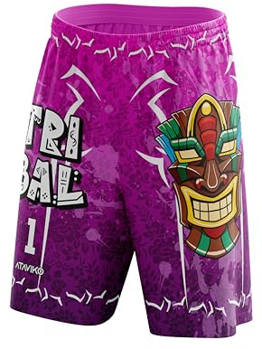 Ataviko Pantaloncino Tribal Tiki Beach Volley Mare, Gym Palestra, Passeggio, Gioco e Tempo Libero, Sport Estivi (IT, Testo, XL, Regular, Regular, Fucsia)