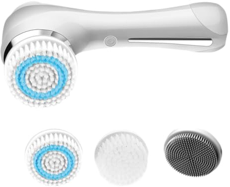 DEARMAMY Spazzola Elettrica Detergente Viso in Silicone Ioni Negativi per Pulizia Profonda, Dispositivo Portatile Bianco per Uso Domestico da Viaggio