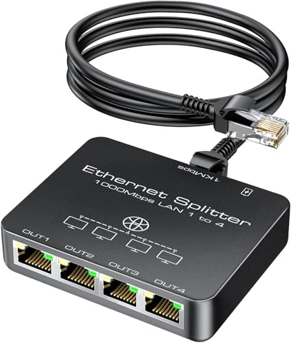KiWiBiRD Multiprise ethernet rj45, repartiteur Cable ethernet rj45, Switch répartiteur ethernet 4 Port 1000Mbps pour câble Cat 8 7 6 5e 5 Compatible avec routeur PC Ordinateur Mac PS5 PS4 TV Box